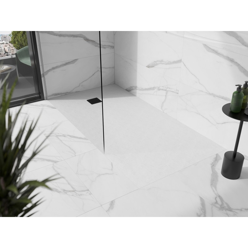 Mexen Stone+ brodzik kompozytowy prostokątny 180 x 100 cm, biały, maskownica czarna - 44101018-B