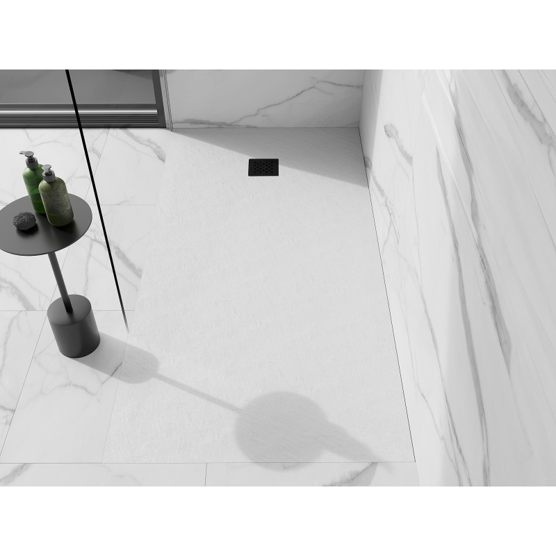 Mexen Stone+ brodzik kompozytowy prostokątny 160 x 80 cm, biały, maskownica czarna - 44108016-B
