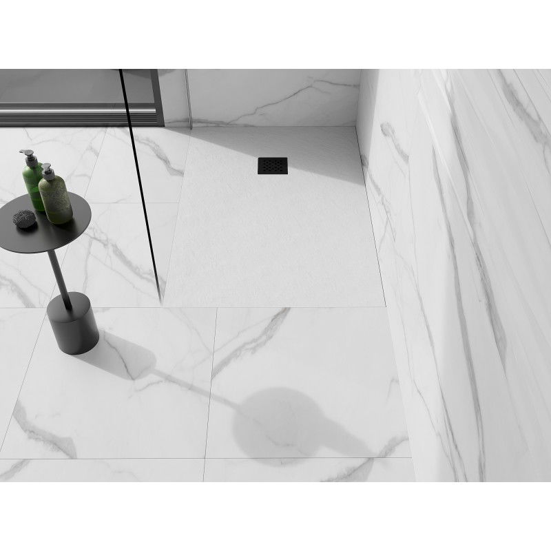 Mexen Stone+ brodzik kompozytowy prostokątny 140 x 100 cm, biały, maskownica czarna - 44101014-B