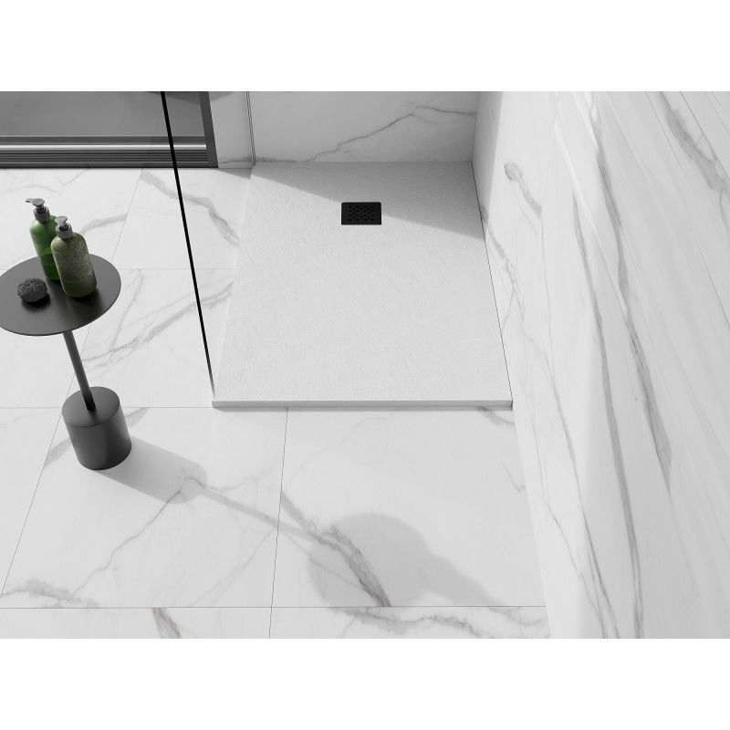 Mexen Stone+ brodzik kompozytowy prostokątny 140 x 100 cm, biały, maskownica czarna - 44101014-B