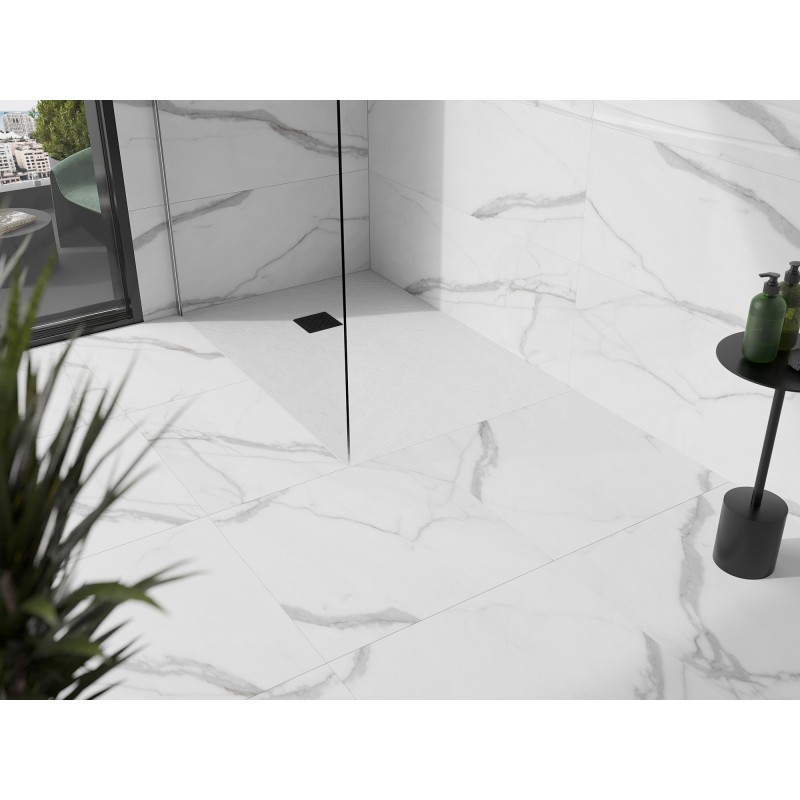 Mexen Stone+ brodzik kompozytowy prostokątny 120 x 70 cm, biały, maskownica czarna - 44107012-B