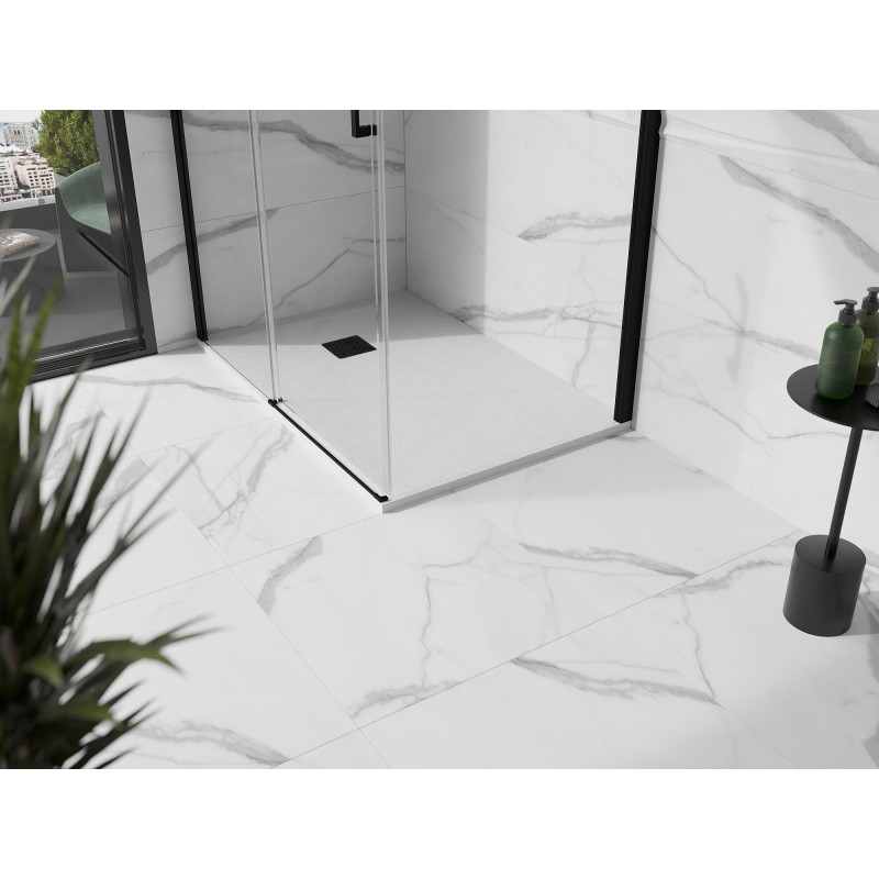 Mexen Stone+ brodzik kompozytowy prostokątny 90 x 80 cm, biały, maskownica czarna - 44108090-B