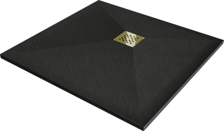 Mexen Stone+ brodzik kompozytowy kwadratowy 80 x 80 cm, czarny, maskownica złota - 44708080-G