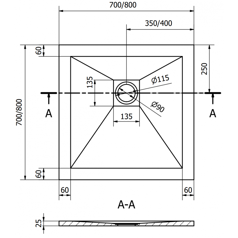 Mexen Stone+ brodzik kompozytowy kwadratowy 80 x 80 cm, czarny, maskownica złota - 44708080-G