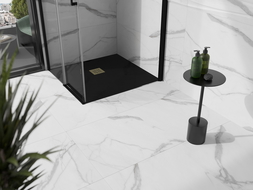 Mexen Stone+ brodzik kompozytowy kwadratowy 70 x 70 cm, czarny, maskownica złota - 44707070-G