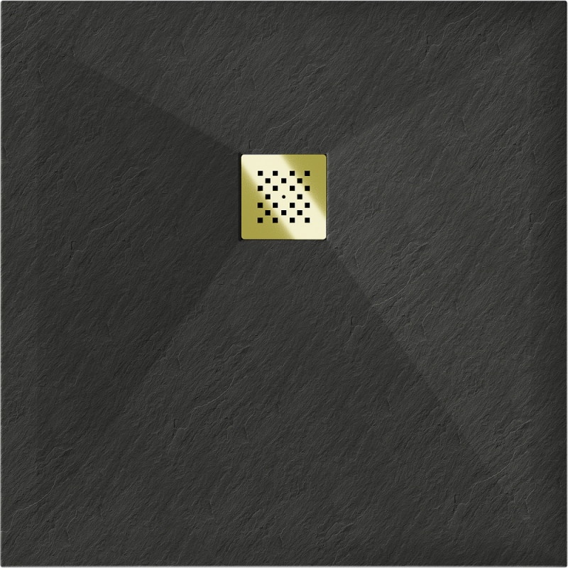 Mexen Stone+ brodzik kompozytowy kwadratowy 70 x 70 cm, czarny, maskownica złota - 44707070-G