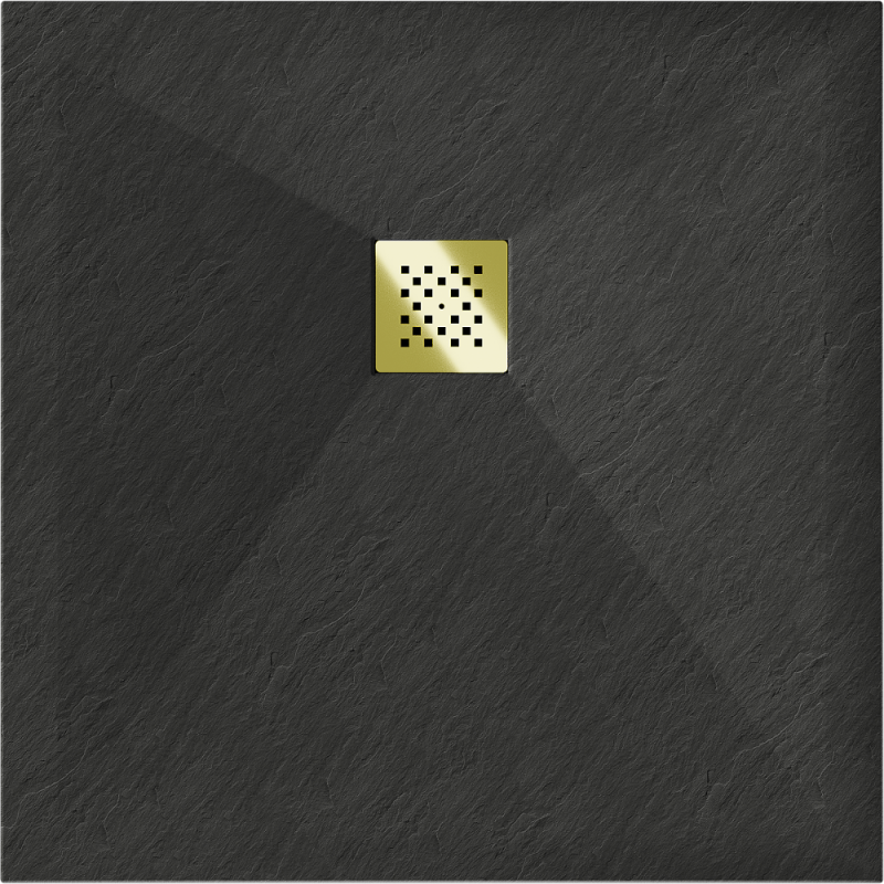 Mexen Stone+ brodzik kompozytowy kwadratowy 80 x 80 cm, czarny, maskownica złota - 44708080-G