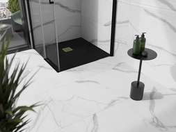 Mexen Stone+ brodzik kompozytowy kwadratowy 80 x 80 cm, czarny, maskownica złota - 44708080-G