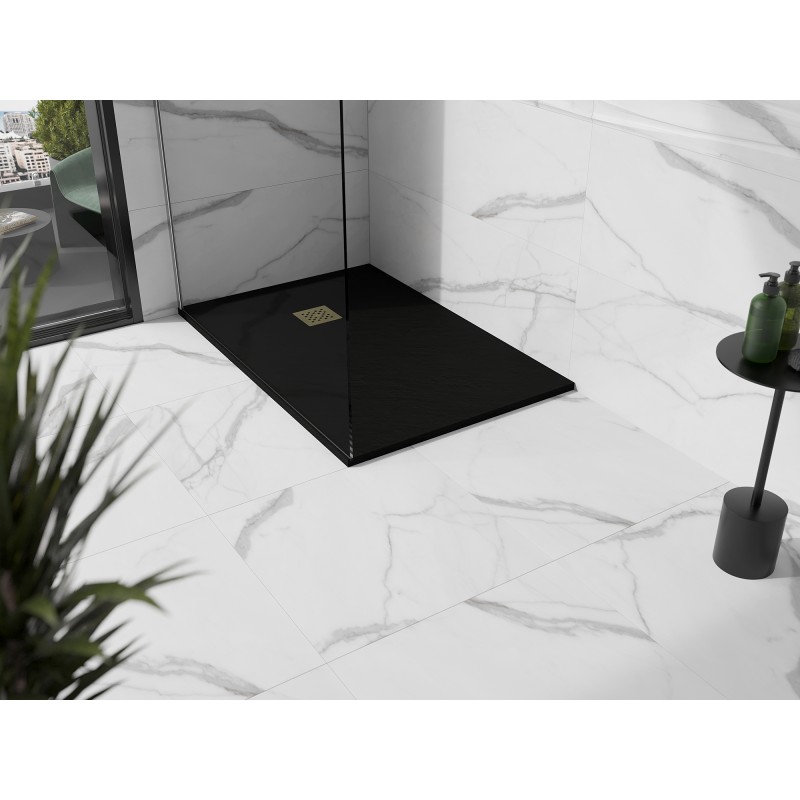 Mexen Stone+ brodzik kompozytowy prostokątny 110 x 70 cm, czarny, maskownica złota - 44707011-G