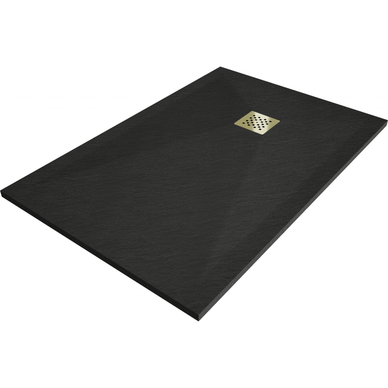 Mexen Stone+ brodzik kompozytowy prostokątny 110 x 70 cm, czarny, maskownica złota - 44707011-G