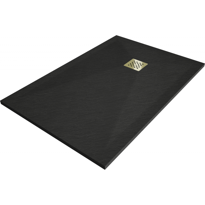 Mexen Stone+ brodzik kompozytowy prostokątny 120 x 90 cm, czarny, maskownica złota - 44709012-G