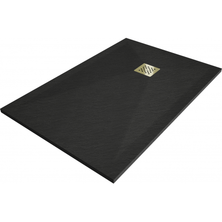 Mexen Stone+ brodzik kompozytowy prostokątny 120 x 90 cm, czarny, maskownica złota - 44709012-G