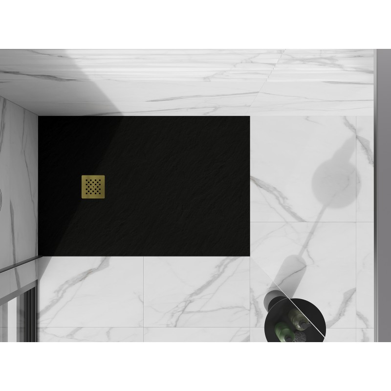 Mexen Stone+ brodzik kompozytowy prostokątny 110 x 90 cm, czarny, maskownica złota - 44709011-G