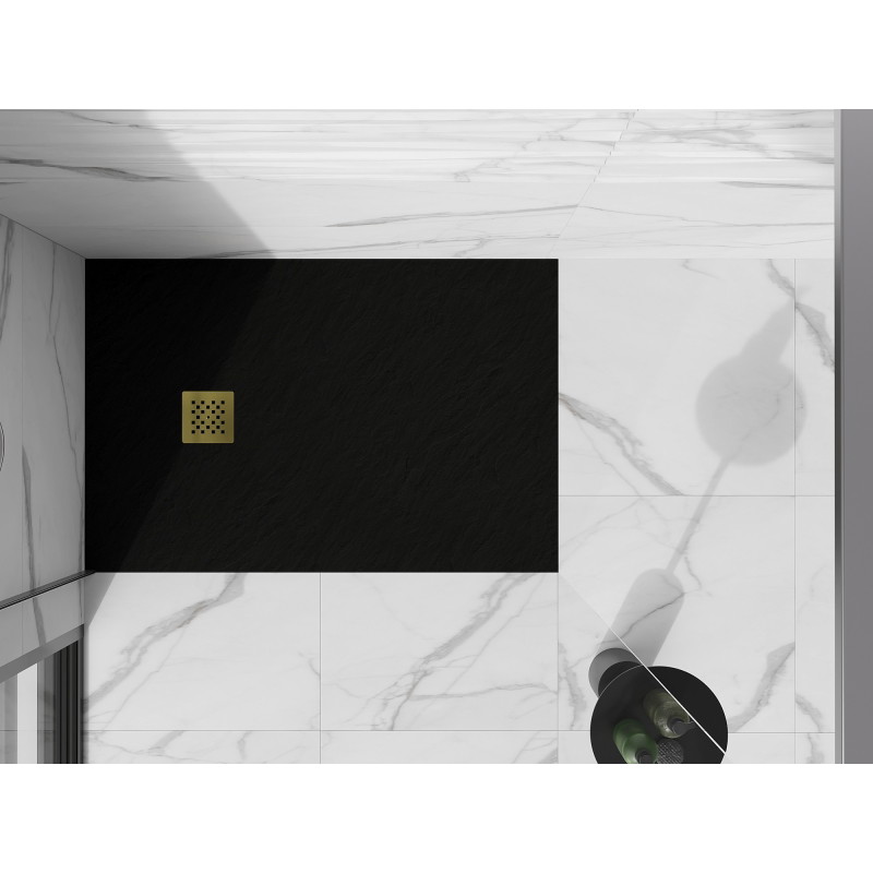 Mexen Stone+ brodzik kompozytowy prostokątny 80 x 70 cm, czarny, maskownica złota - 44707080-G