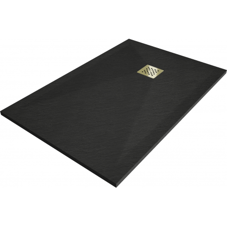 Mexen Stone+ brodzik kompozytowy prostokątny 90 x 70 cm, czarny, maskownica złota - 44707090-G