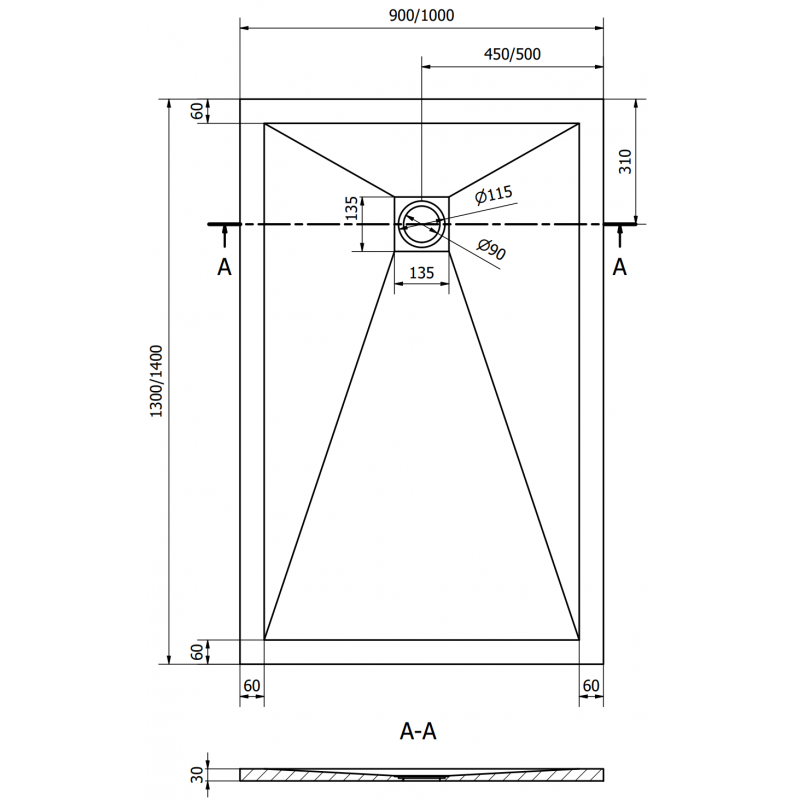 Mexen Stone+ brodzik kompozytowy prostokątny 140 x 90 cm, czarny, maskownica złota - 44709014-G
