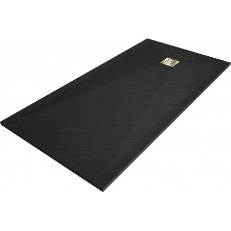 Mexen Stone+ brodzik kompozytowy prostokątny 180 x 70 cm, czarny, maskownica złota - 44707018-G