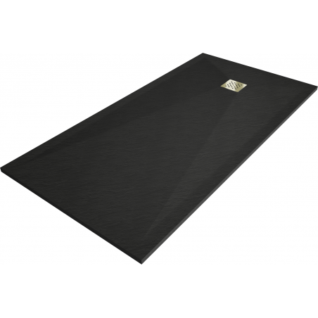 Mexen Stone+ brodzik kompozytowy prostokątny 180 x 80 cm, czarny, maskownica złota - 44708018-G