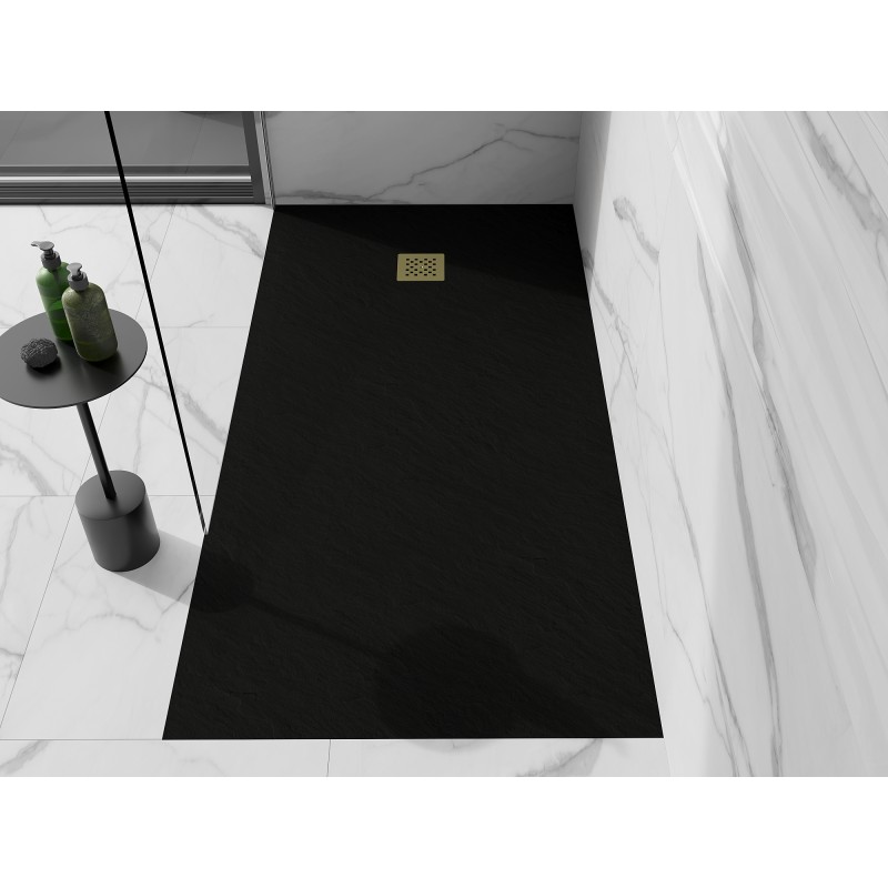 Mexen Stone+ brodzik kompozytowy prostokątny 200 x 90 cm, czarny, maskownica złota - 44709020-G