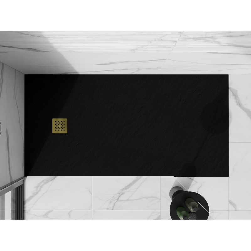 Mexen Stone+ brodzik kompozytowy prostokątny 200 x 90 cm, czarny, maskownica złota - 44709020-G