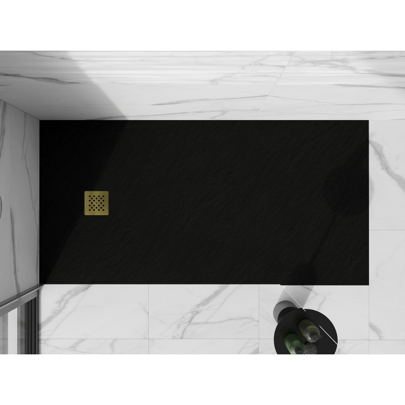 Mexen Stone+ brodzik kompozytowy prostokątny 200 x 100 cm, czarny, maskownica złota - 44701020-G