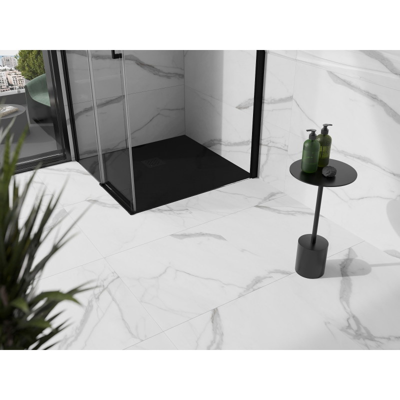 Mexen Stone+ brodzik kompozytowy kwadratowy 70 x 70 cm, czarny, maskownica czarna - 44707070-B