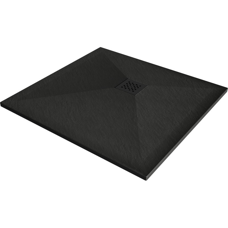 Mexen Stone+ brodzik kompozytowy kwadratowy 80 x 80 cm, czarny, maskownica czarna - 44708080-B