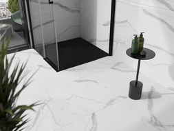 Mexen Stone+ brodzik kompozytowy kwadratowy 80 x 80 cm, czarny, maskownica czarna - 44708080-B