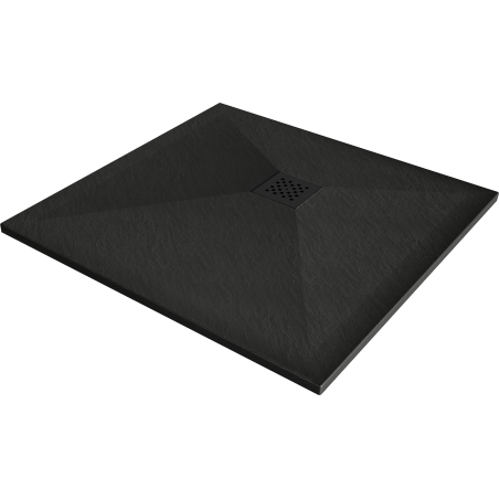 Mexen Stone+ brodzik kompozytowy kwadratowy 100 x 100 cm, czarny, maskownica czarna - 44701010-B