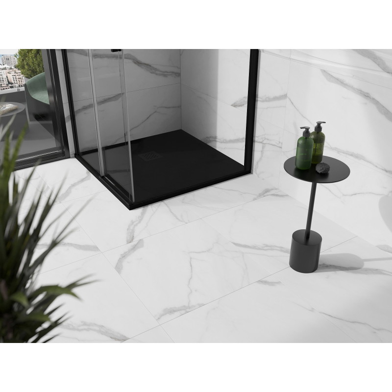 Mexen Stone+ brodzik kompozytowy kwadratowy 90 x 90 cm, czarny, maskownica czarna - 44709090-B