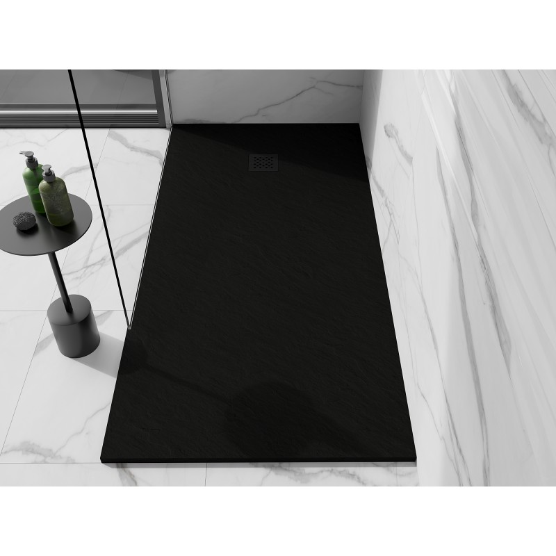 Mexen Stone+ brodzik kompozytowy prostokątny 180 x 90 cm, czarny, maskownica czarna - 44709018-B