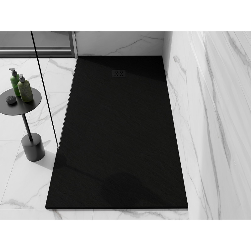 Mexen Stone+ brodzik kompozytowy prostokątny 200 x 90 cm, czarny, maskownica czarna - 44709020-B