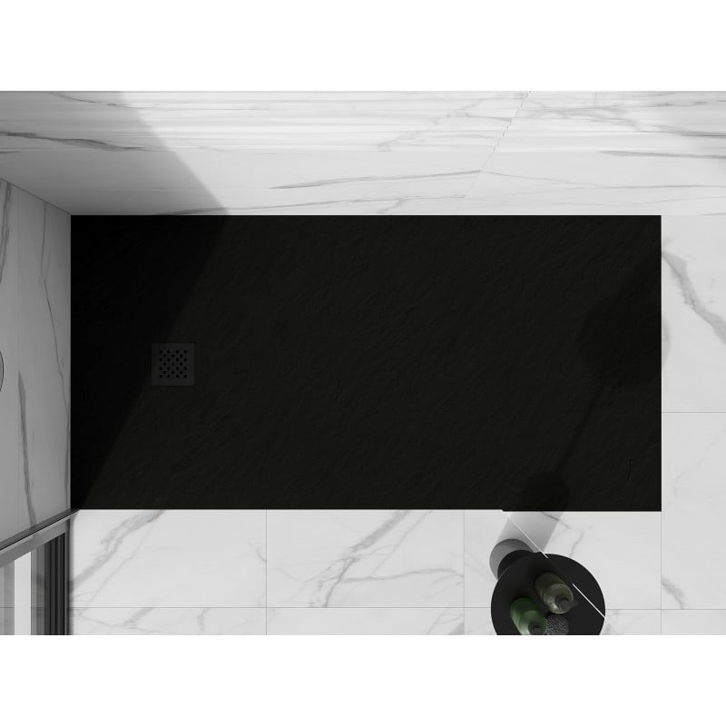 Mexen Stone+ brodzik kompozytowy prostokątny 200 x 100 cm, czarny, maskownica czarna - 44701020-B