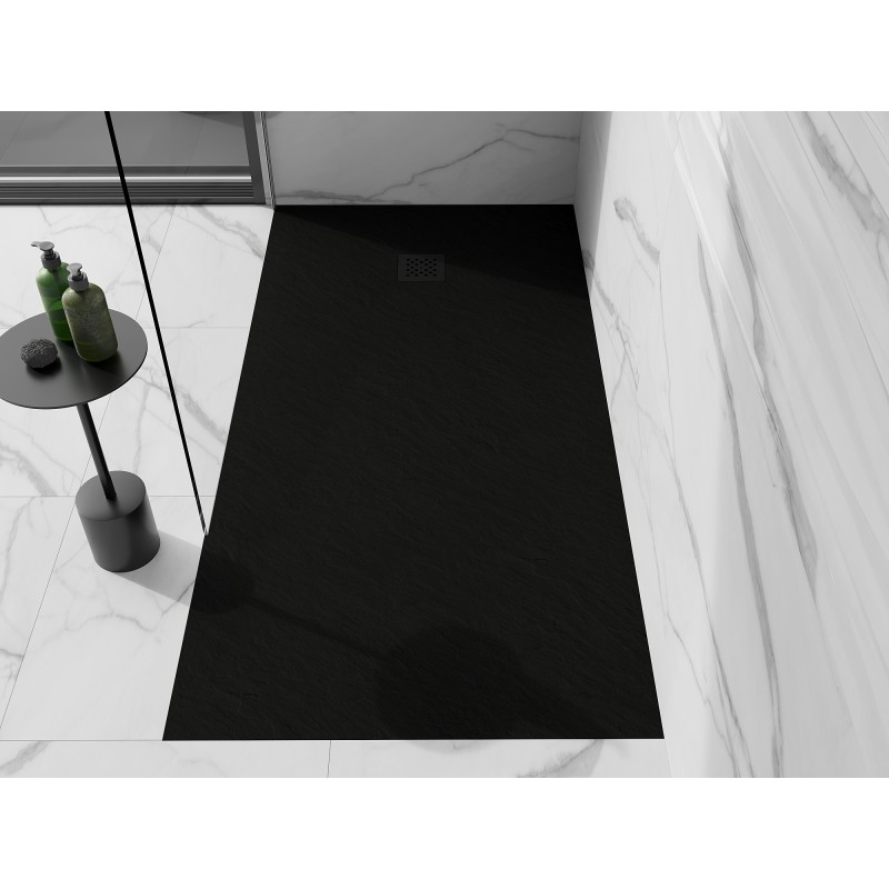 Mexen Stone+ brodzik kompozytowy prostokątny 160 x 80 cm, czarny, maskownica czarna - 44708016-B