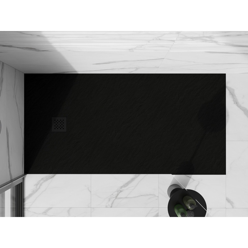 Mexen Stone+ brodzik kompozytowy prostokątny 180 x 80 cm, czarny, maskownica czarna - 44708018-B