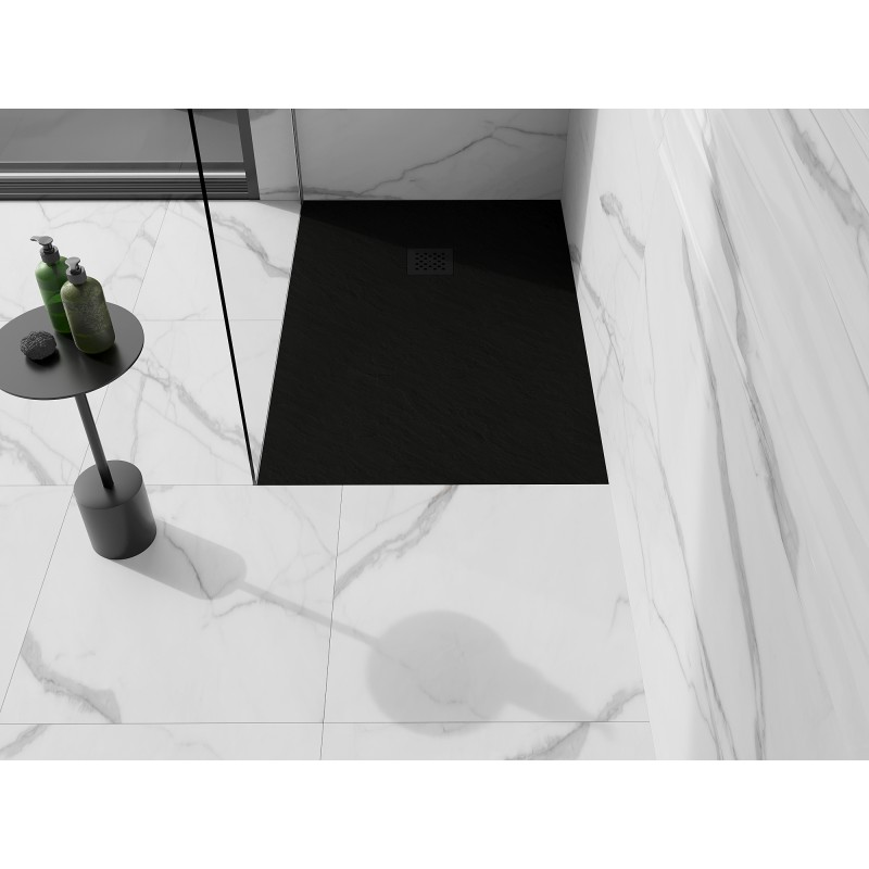 Mexen Stone+ brodzik kompozytowy prostokątny 130 x 70 cm, czarny, maskownica czarna - 44707013-B
