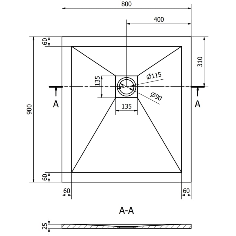 Mexen Stone+ brodzik kompozytowy prostokątny 90 x 80 cm, czarny, maskownica czarna - 44708090-B