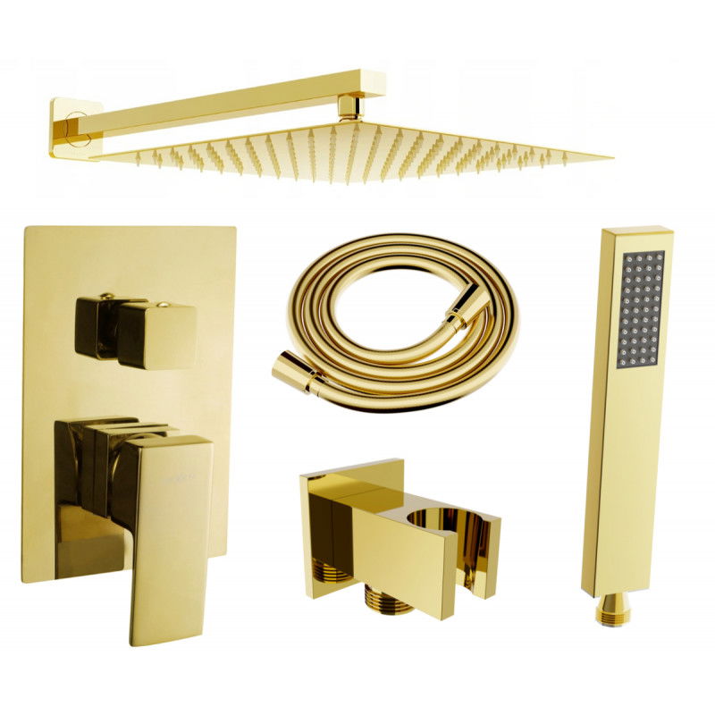 Mexen Uno DR02 zestaw prysznicowy podtynkowy, złoty - 71435DR02-50