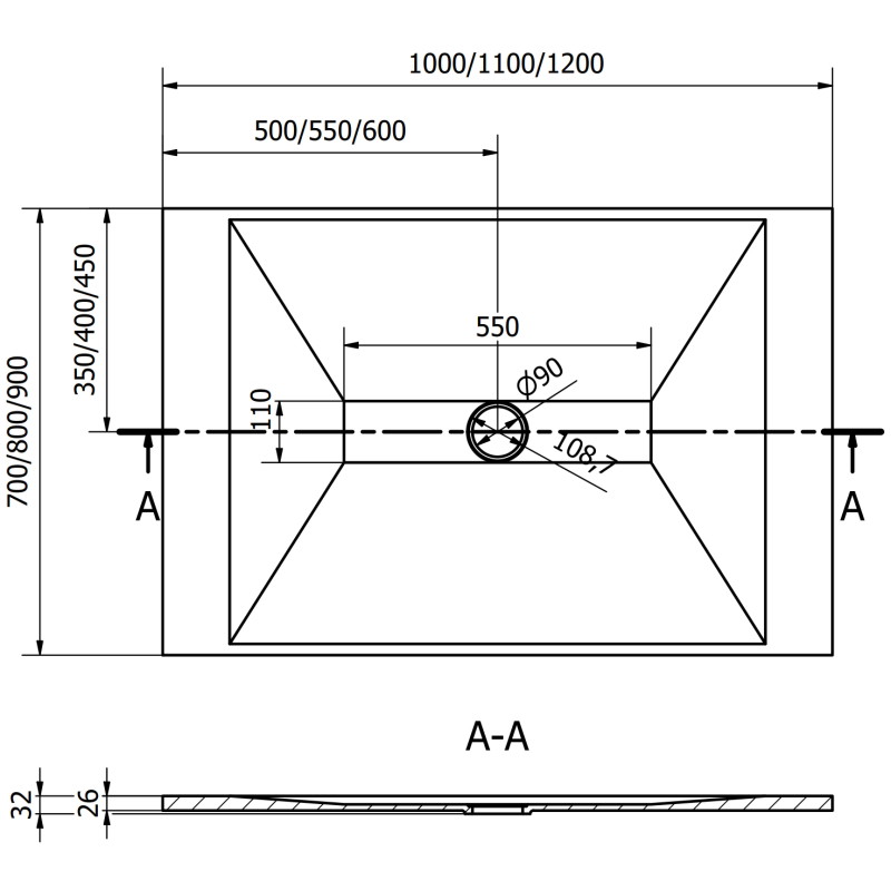 Mexen Toro brodzik prostokątny SMC 110 x 90 cm, czarny, maskownica czarna - 43709011-B