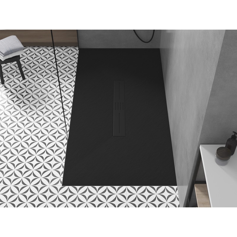 Mexen Toro brodzik prostokątny SMC 180 x 70 cm, czarny, maskownica czarna - 43707018-B