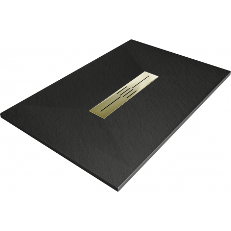 Mexen Toro brodzik prostokątny SMC 130 x 70 cm, czarny, maskownica złota - 43707013-G