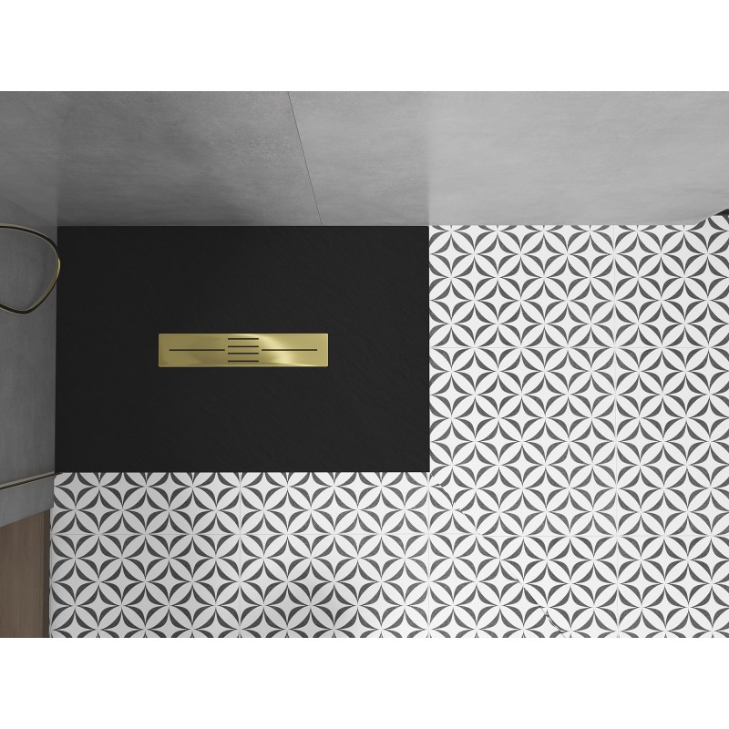 Mexen Toro brodzik prostokątny SMC 140 x 80 cm, czarny, maskownica złota - 43708014-G