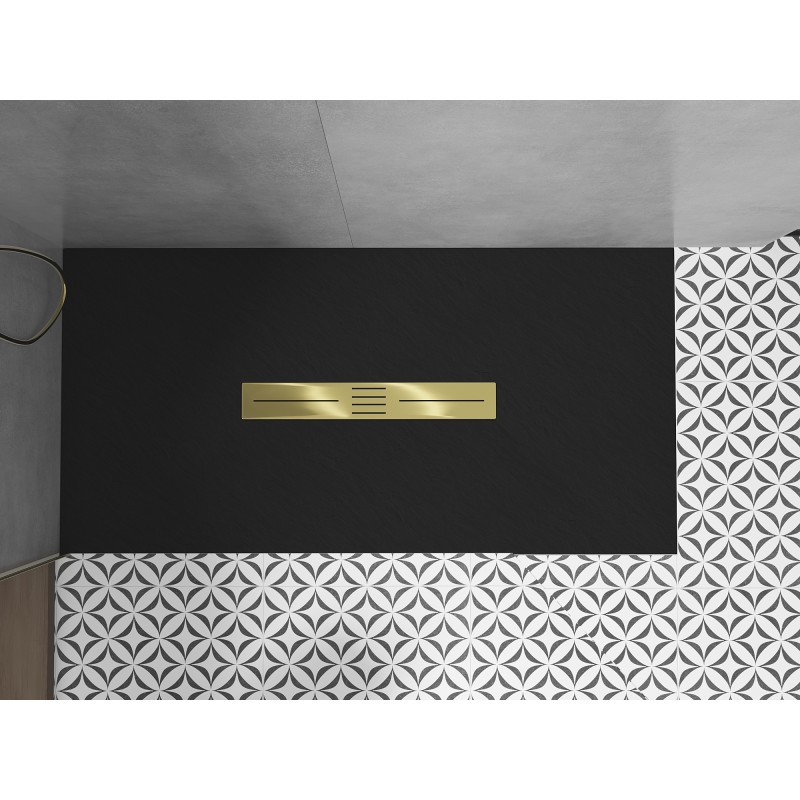 Mexen Toro brodzik prostokątny SMC 150 x 70 cm, czarny, maskownica złota - 43707015-G