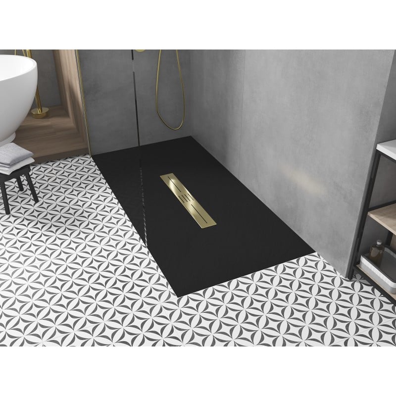 Mexen Toro brodzik prostokątny SMC 180 x 80 cm, czarny, maskownica złota - 43708018-G