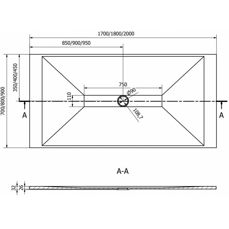 Mexen Toro brodzik prostokątny SMC 180 x 80 cm, czarny, maskownica złota - 43708018-G