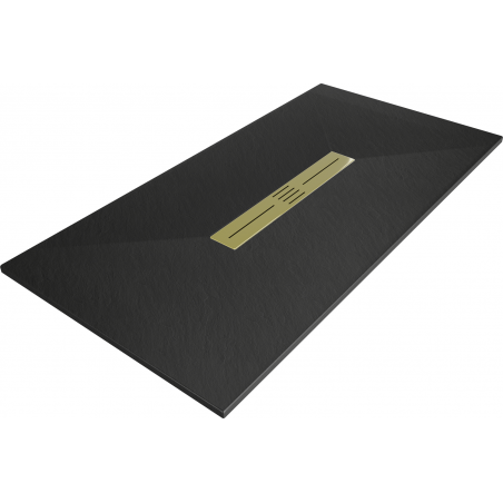 Mexen Toro brodzik prostokątny SMC 200 x 90 cm, czarny, maskownica złota - 43709020-G