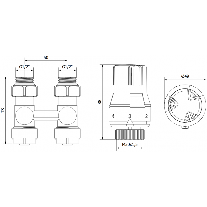 Mexen G02 zestaw termostatyczny dwururowy DN50, prosty 1/2"x16 mm, nikiel - W912-016-928-01