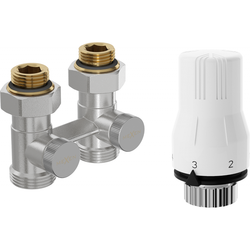 Mexen G02 zestaw termostatyczny dwururowy DN50, prosty 1/2"x3/4", nikiel - W912-012-928-01