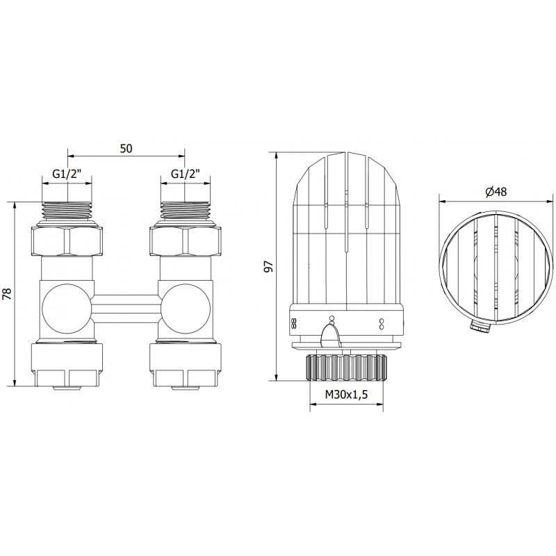 Mexen G03 zestaw termostatyczny dwururowy DN50, prosty 1/2"x16 mm, nikiel - W912-016-938-01