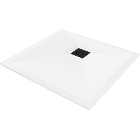 Mexen Stone+ brodzik kompozytowy kwadratowy 80 x 80 cm, biały, maskownica czarna - 44108080-B